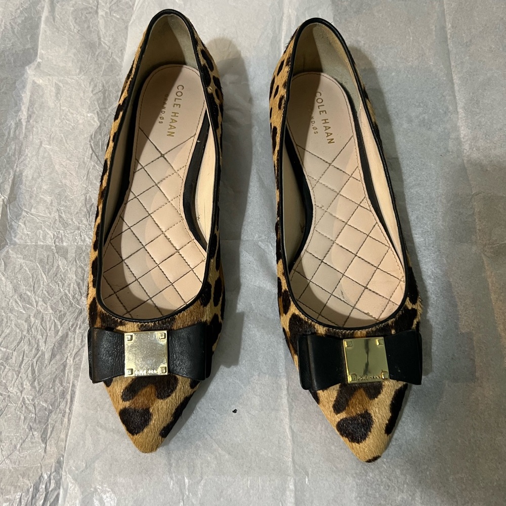 Cole Haan leopard/cheetah/animal print flat w/ bow
